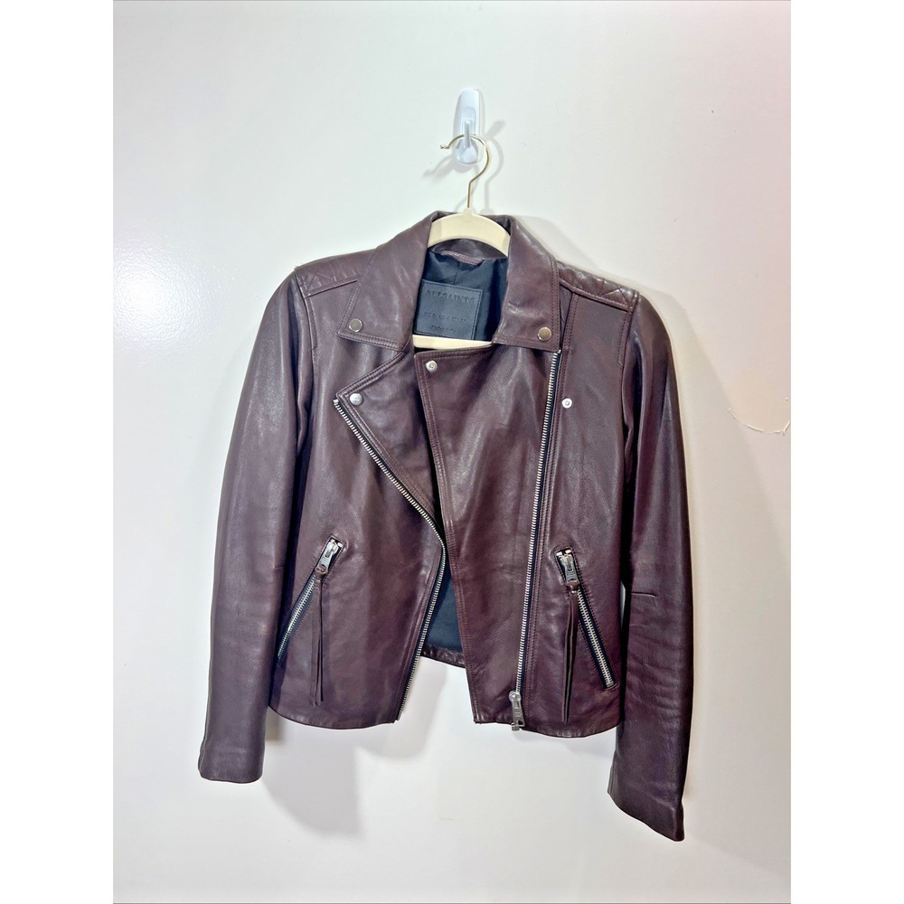 All Saints Womens Lambs Leather Dalby Biker Moto Jacket S 4 Asymmetrical Zip
